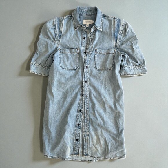 FRAME Light Wash Denim Button Down Dress Size X Small - Picture 2 of 8